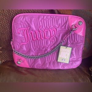 Authentic JUICY COUTURE Fuchsia Pillowed Laptop Computer Case Cover Chain Handle